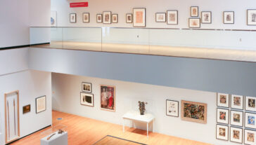 Overview of the entire Crumpacker Gallery, two floors filled with works of art apart of the Curriculum Collection