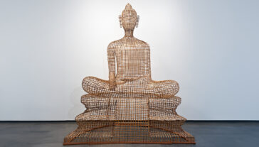 Sopheap Pich, Seated Buddha - Abhaya Mudra, 2012, Bamboo, rattan, wire, plywood. Courtesy of the artist and Tyler Rollins Fine Art. © Sopheap Pich