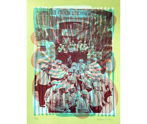 print by Nicole Marroquin on bright green background.