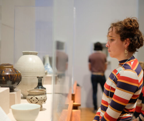 Students around the museum relax and study during finals.