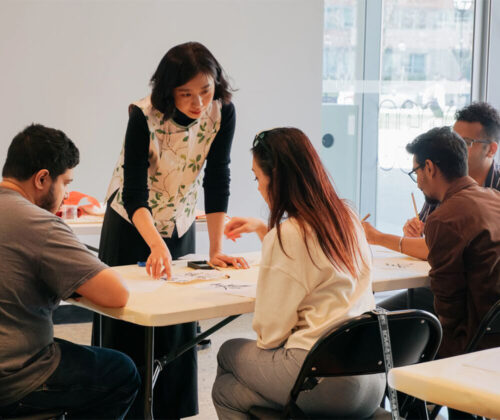 Chinese Calligraphy Tour and Workshop – Express with Movement. At this event UMMA Curator of Asian Art Natsu Oyobe and artist Jing Wang helped guests explore the art of Chinese calligraphy.