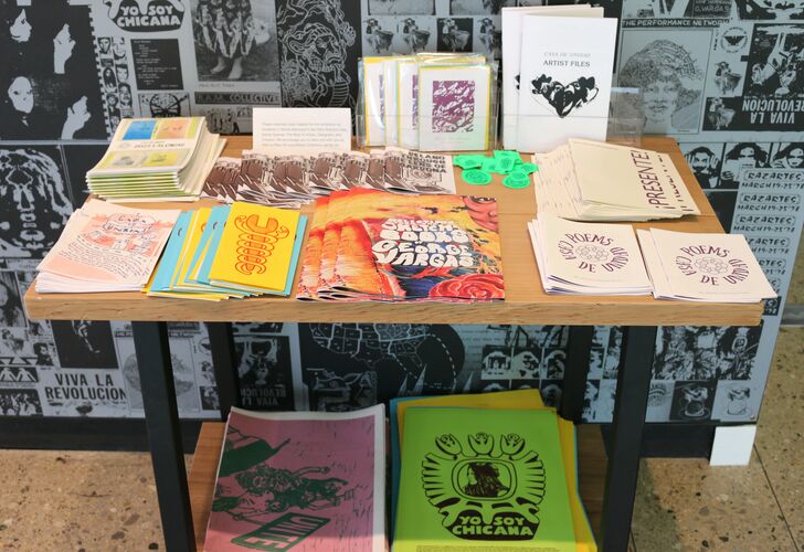 Zines placed on display tables