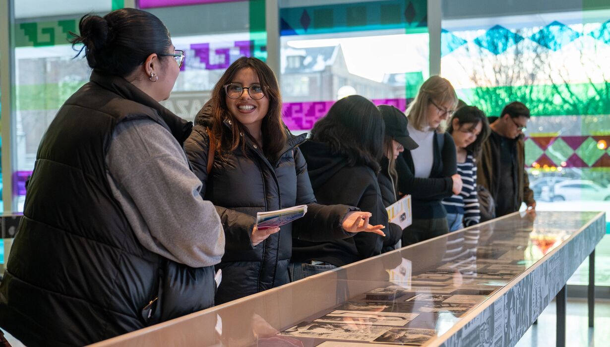 Attendees at the 'Chicanas Changing History: The First 100 Symposium' at UMMA on February 20, 2025. Including opening remarks by Dean Rosario Ceballo, a keynote lecture by U-M alum Dr. Natalia Molina, panel discussions, public receptions, an exhibition tour of La Raza Art and Media Collective, 1975 – Today, at UMMA.