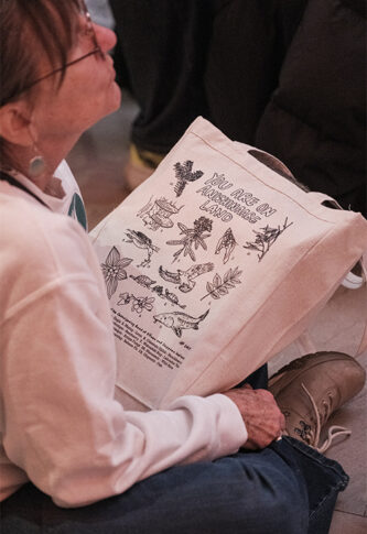 The "Feel Good Friday: Feel Good Frybread" event took place at UMMA on November 14, 2025. The night featured an artist panel on Indigenous Futurism with Andrea Carlson, Frank Waln, and Debra Yepa-Pappan; a musical performance by Frank Waln; frybread prepared by Eva and Robin Menefee of Anishnabe Meejim; book giveaways; and hands-on artmaking with Heron Hill Designs.