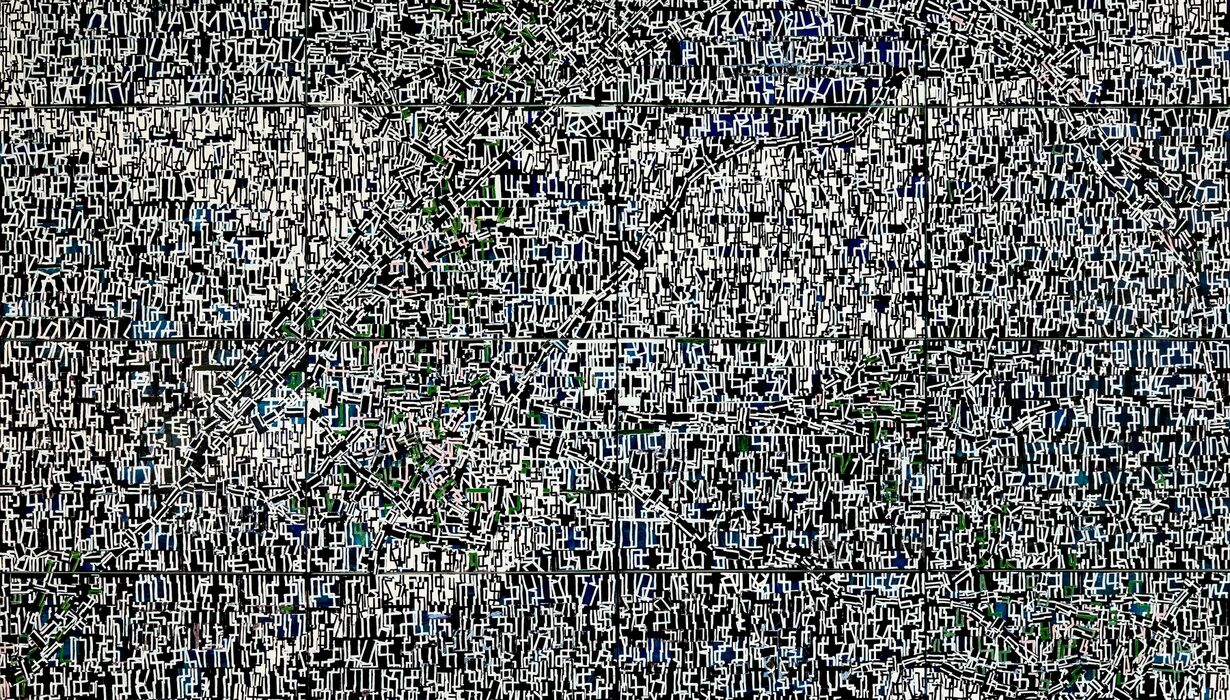 white and green lines on black background.