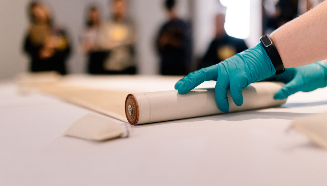 Students view Chinese calligraphy from the Lo Chia-Lun Collection and UMMA’s Chinese art collection during the first day of the 'Materials and Methods in Chinese Calligraphy' workshop on June 9, 2025.