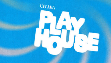 The words UMMA Playhouse on psychedelic spiral background