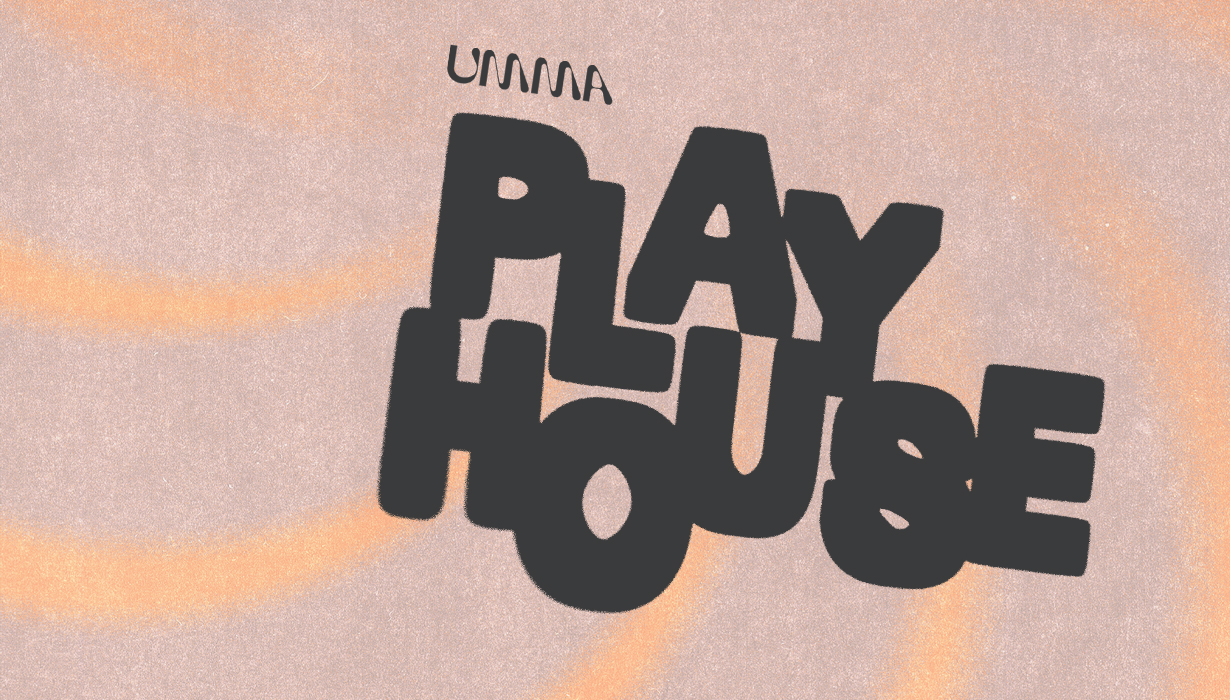 The words UMMA Playhouse on psychedelic spiral background