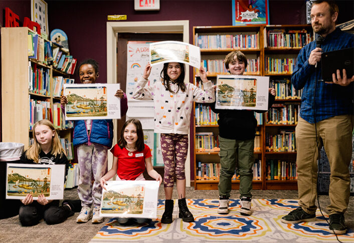 Students from Ypsilanti International Elementary visit 826michigan and work on UMMA-related writing and drawing projects