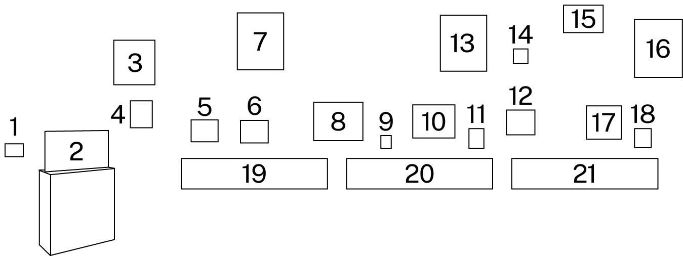 diagram of drawer with rectangles and numbers 1-20