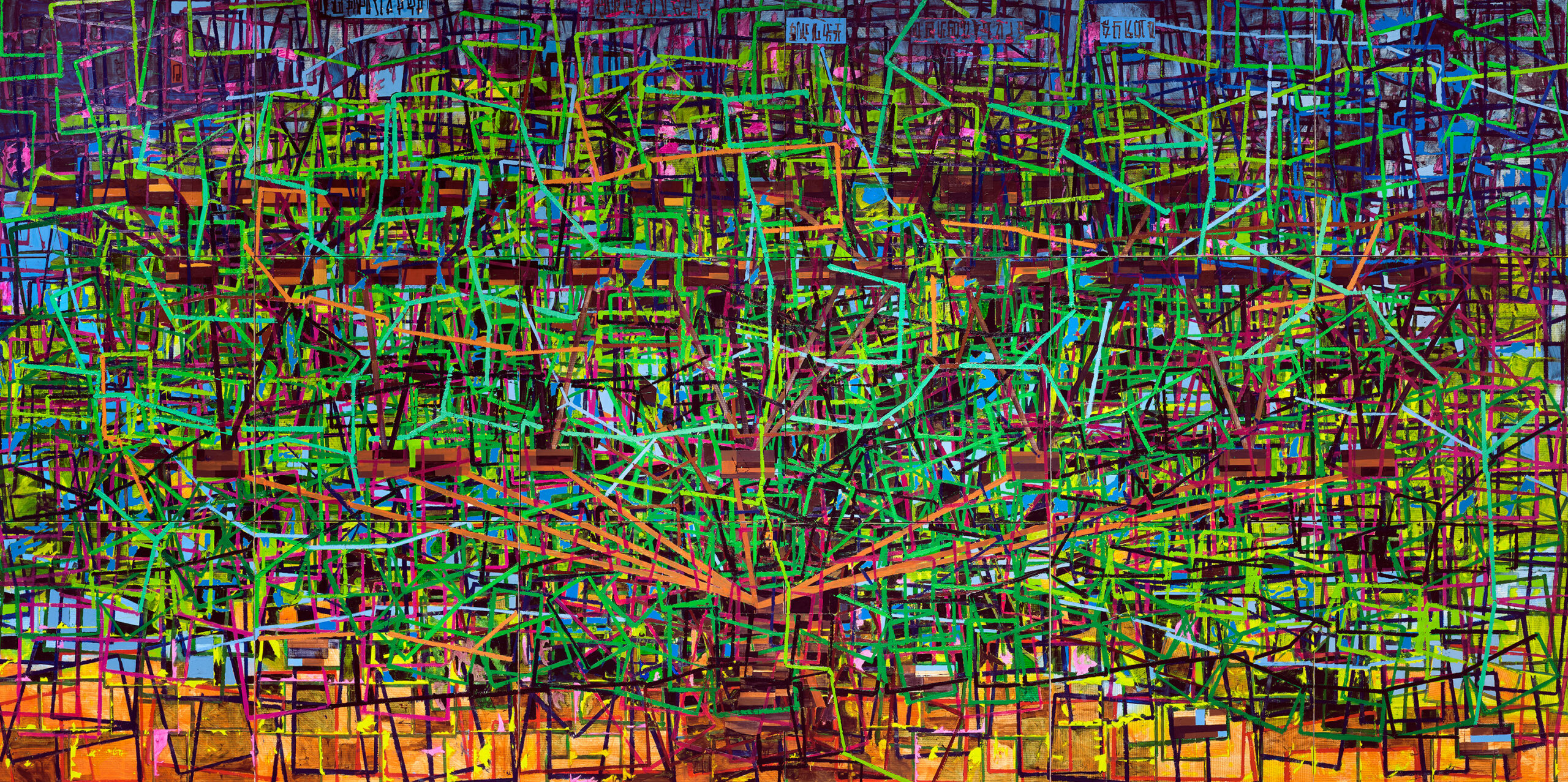 Colorful network lines jut across the canvas