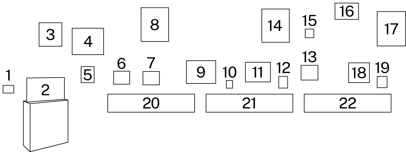 diagram of drawer with rectangles and numbers 1-20